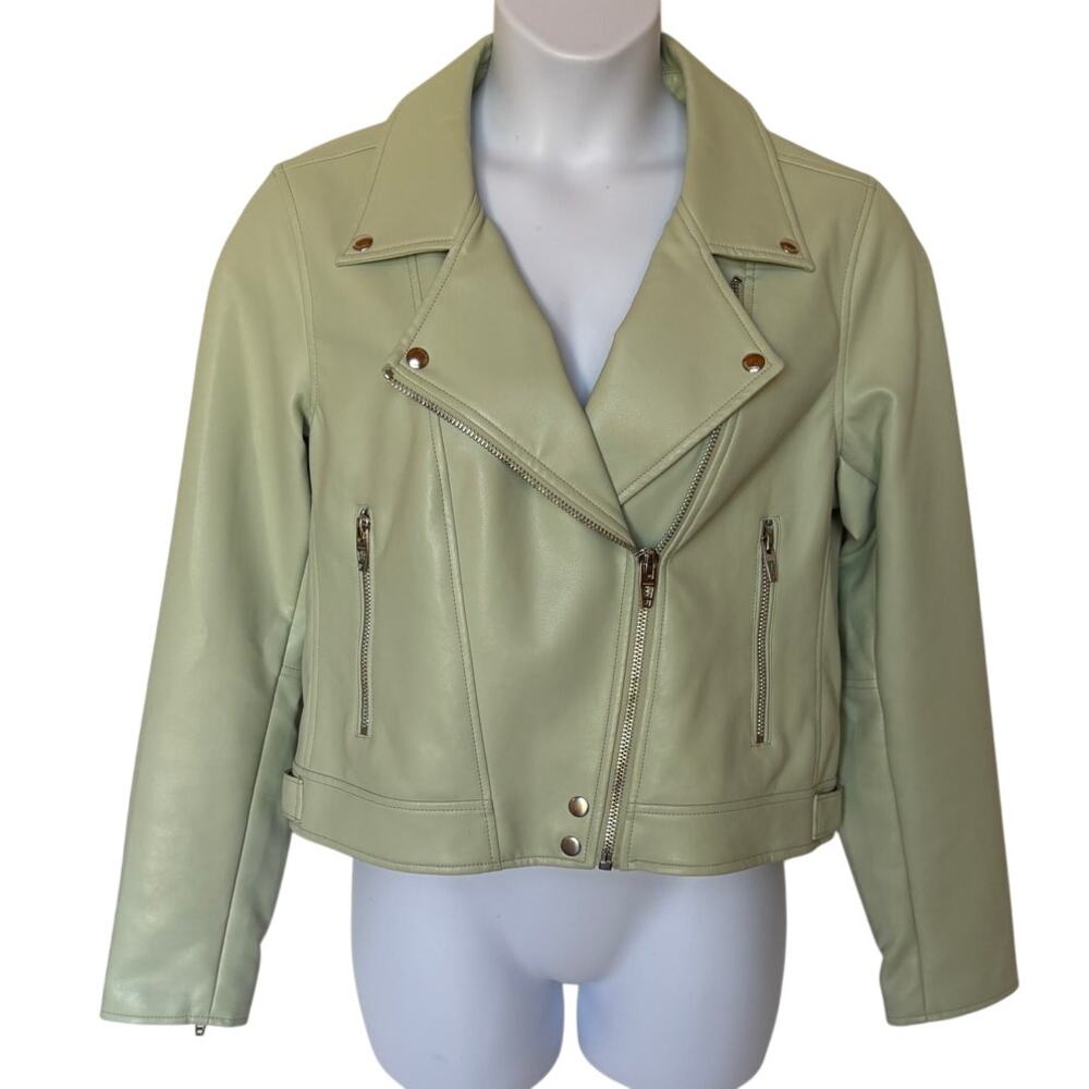 BlankNYC Mint Green Faux Leather Moto Jacket - Classic with a Twist - size L(?)